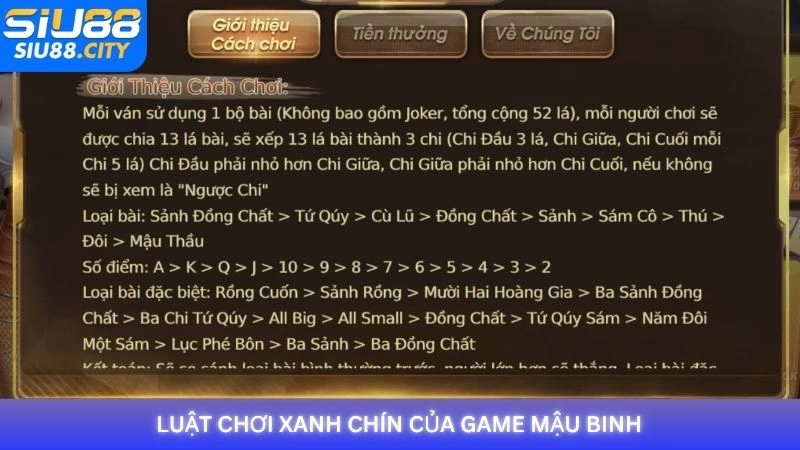 Luật chơi game bài Mậu Binh Siu88 cực dễ dàng