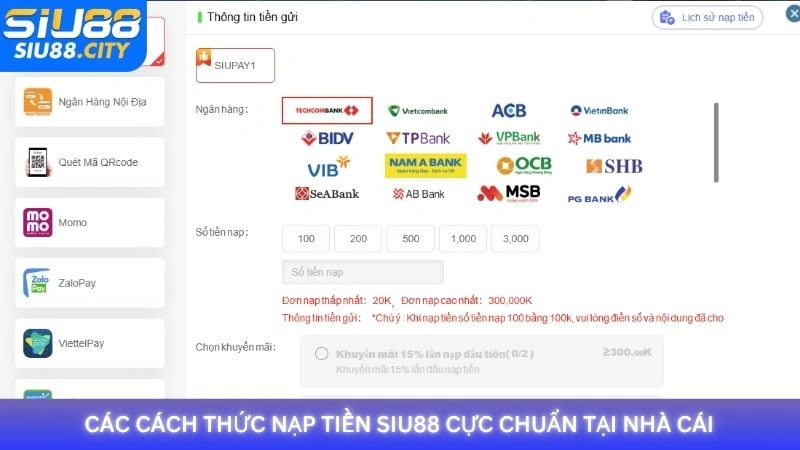 Các cách thức nạp tiền Siu88 cực chuẩn tại nhà cái