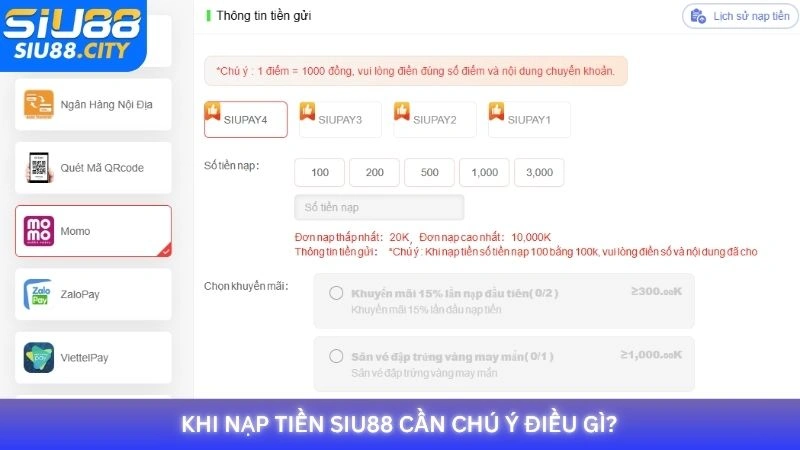 Khi nạp tiền Siu88 cần chú ý điều gì?