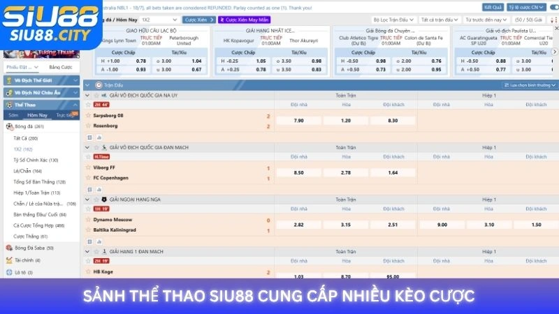 Sảnh thể thao Siu88 cung cấp nhiều kèo cược