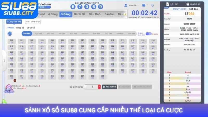 Sảnh xổ số Siu88 cung cấp nhiều thể loại cá cược
