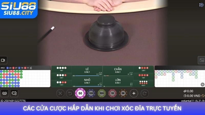 Các cửa cược hấp dẫn khi chơi xóc đĩa trực tuyến